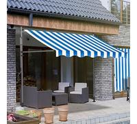 Hand Crank Patio Awning 200-400cm Waterproof UV-Resistant Balcony Canopy Easy No-Drill Installation Adjustable Height Stylish Blue & White Design for Outdoor Shade
