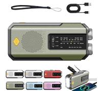Hand Crank Solar Radio, Emergency Crank Weather Radios, Multifunctional Waterproof Portable Emergency Radio, with 3 Charging Methods and 3 Charging Methods (Green)