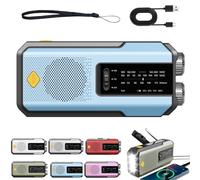 Hand Crank Solar Radio, Emergency Hand Crank Radio with LED Flashlight, AM/FM/WB Weather Radio, Power Bank Phone Charger, SOS Alarm with 3 Charging Methods for Indoor/Outdoor Emergencies (Blue)