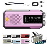 Hand Crank Solar Radio, Emergency Hand Crank Radio with LED Flashlight, AM/FM/WB Weather Radio, Power Bank Phone Charger, SOS Alarm with 3 Charging Methods for Indoor/Outdoor Emergencies (Pink)