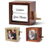 Hand-Crank Wooden Flip Frame for Father - Personalised Photo Box Gift for Husband or Grandad, Christmas Gift