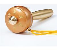 Hand-cranked chakra wheel, Tibetan mini household portable eight auspicious copper six characters hand-cranked chakra wheel(Yellow)