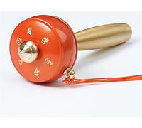 Hand-cranked chakra wheel, Tibetan mini household portable eight auspicious copper six characters hand-cranked chakra wheel(Orange)