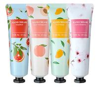 Hand Cream Gift Set, 4PCS Mini Hand Cream Multipack for Very Dry Hands Working Hands, Non-greasy Moisturizing Nourishing Hand Moisturiser for Women girls (Cherry Blossom, Mango, Peach, Grapefruit)