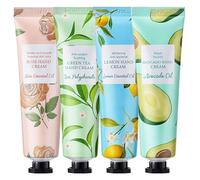 Hand Cream Gift Set for Women, 4PCS Mini Hand Cream Multipack, Hand Moisturiser for Very Dry Hands Working Hands, Non-greasy Moisturizing Nourishing Hand Cream Gifts,Lemon + Rose + Green Tea + Avocado