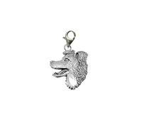 Hand Creations ppd16 Border Collie Head on a Sterling Silver 925 hoop & Trigger LOBSTER Clasp charm perfect to add onto jewellery zips bags necklaces bracelets etc