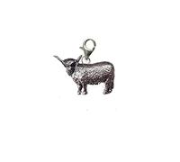 Hand Creations ppg58 Highland Cow on a Sterling Silver 925 hoop & Trigger LOBSTER Clasp charm perfect to add onto jewellery zips bags necklaces bracelets etc
