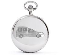 Hand Creations refA19 Caddy Combi People Carrier 3D Pewter Effect Car Design on a Polished Silver case Men's Gift Quartz Pocket Watch fob