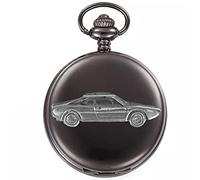Hand Creations RefB1 Dino 308 gt4 3D Pewter Effect Car Design on a Polished Black case Men's Gift Quartz Pocket Watch fob