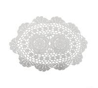 Hand Crochet Floral Oval Placemat in Cotton Lace with Vintage Style for Dining Table Decoration and Use (White)
