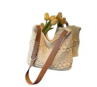 Hand Crochet Knit Tote Bag for Women with Openwork Flower | Large Woven Shoulder Bag with Zipper and Phone Pocket | Street Style Summer Beach Holiday Travel Essential