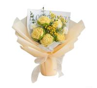 Hand Crochet Rose Bouquet, 5 Knitted Flowers, 34x33cm Artificial Decor for Wedding Birthday Anniversary Valentine for Women Wife(yellow)
