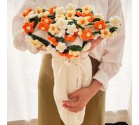 Hand Crochet Rose Bouquet Blanket - Round Floral Throw for Bed Couch Home Decor Soft Knitted Romantic Giftsfor Mom, Wife, Anniversary, Wedding, Birthday Finished 24 Inch(Daisy-Orange,80cm/31.5in)