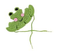 Hand Crochet Strawberry Frog Pet Hat, Cute Knitted Cat Hat with Adjust Cord