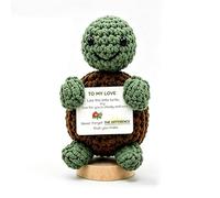 Hand Crochet Turtle Emotional Support Plush - Positive Crochet Animals with Encouraging Message Card "To My Love" - Sea Turtle Gift for Women Teens Coworkers - Motivational Desk Decor