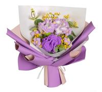 Hand-crocheted bouquet made of knitting yarn, artificial decorative flowers for wedding, birthday, Mother's Day, durable handmade as a gift for her, 30 x 35 cm (purple)