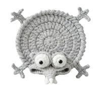 Hand-Crocheted Fun Squirrel Coasters Cute Knitted Cotton Drink Mats Heat-Resistant & Absorbent Insulated Coffee Cup Mats Charming Desk Decor Novelty Gift for Animal Lovers (Grey)