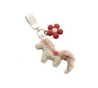 Hand Crocheted Plush Pony Keychain with Soft Yarn Construction and Leather Strap Attachment Options Symbolising the 2026 Year of the Horse for Bags Keys or Gifting