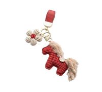 Hand Crocheted Plush Pony Keychain with Soft Yarn Construction and Leather Strap Attachment Options Symbolising the 2026 Year of the Horse for Bags Keys or Gifting