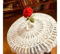 Hand Crocheted Round Table Cloth, White Cotton Lace Tablecloths, Vintage Round Lace Table Cloth, For Wedding Party(Beige 75-80cm)