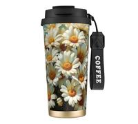 Hand Daisy Double Wall Stainless Steel Vacuum Insulated Travel Mug with Splash-Proof Lid Perfect for Camping & On-The-Go
