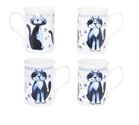 HAND DECORATED SET OF 4 BONE CHINA BEAKERS/ MUGS ALLEY CATS MUGS PRESENTATION GIFT BOXED- lovely gift, KIRSTY JAYNE CHINA, HAND DECORATED
