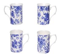 HAND DECORATED SET OF 4 BONE CHINA BEAKERS/ MUGS BLUE FLORAL MUGS PRESENTATION GIFT BOXED- lovely gift, KIRSTY JAYNE CHINA, HAND DECORATED