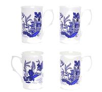 HAND DECORATED SET OF 4 BONE CHINA BEAKERS/ MUGS BLUE WILLOW MUGS PRESENTATION GIFT BOXED- lovely gift, KIRSTY JAYNE CHINA, HAND DECORATED