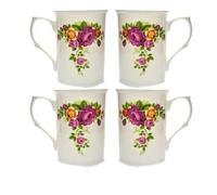 HAND DECORATED SET OF 4 BONE CHINA BEAKERS/ MUGS COTTAGE ROSE MUGS PRESENTATION GIFT BOXED- lovely gift, KIRSTY JAYNE CHINA, HAND DECORATED