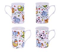 HAND DECORATED SET OF 4 BONE CHINA BEAKERS/ MUGS CRAZY FARM CHINTZ MUGS PRESENTATION GIFT BOXED- lovely gift, KIRSTY JAYNE CHINA, HAND DECORATED
