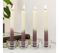 Hand Dipped Tapered Candles Set of 4 Lilac & White Two Tone Church Dinner Boxed