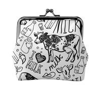 Hand Draw Cow and Milk, PU Leather Coin Purse, Small Wallets, Change Pouch with Kiss Lock Clasp Buckle, Change Purse