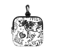 Hand Draw Cow and Milk, Square Zipper Storage Bag, Neoprene Coin Purse, Small Wallets, Change Pouch, Change Purse