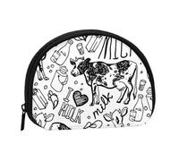 Hand Draw Cow and Milk, Women's Storage Bag Shell Makeup Bag Small Coin Purse Shell Change Pouch