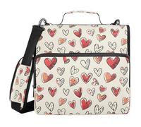 Hand Draw Heart A Zipper Binder Bag with Handle Shoulder Strap 3 Ring Binder Organizer for School Work Office