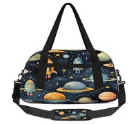 Hand Draw Space Rocket Pattern Kids Duffel Bag for Boys Girls, Lightweight Travel Weekender Bag with Adjustable Strap, Overnight Gym Bag Toddler Sports Duffle for Workout Dance