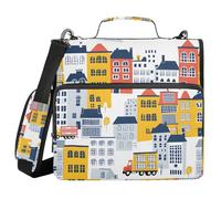 Hand Drawing Building Truck 3 Ring Zipper Binder with Handle Shoulder Strap, 500 Sheet Capacity Multi-Pocket Storage Organizer Bag for School Office