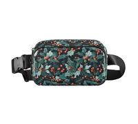 Hand Drawing Camouflage Wavy Multipurpose Waist Pack Crossbody Bag with Adjustable Strap for Travel Shopping Running, Christmas Holly Leaves, One Size