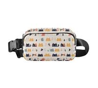 Hand Drawing Camouflage Wavy Multipurpose Waist Pack Crossbody Bag with Adjustable Strap for Travel Shopping Running, Cute Cat Cartoon Illustration, One Size