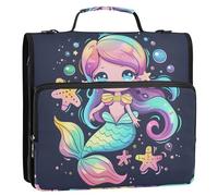 Hand Drawn A Cute Mermaid 3 Ring Zipper Binder with Handle Shoulder Strap, 500 Sheet Capacity Multi-Pocket Storage Organizer Bag for School Office