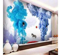 Hand Drawn Abstract Art Colourful Smoke Sunrise 3D Wallpaper Premium Textured Silk Study Dining Living Room Bedroom Sofa TV Wall Easy Install-430cm×300cm