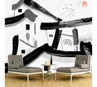 Hand Drawn Abstract Black Architecture Flying Birds Sunrise 3D Wallpaper Silky Texture Home Study Office Grey Dining Room Sofa Bedroom Living Room TV Backdrop-150cm×105cm