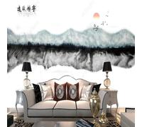 Hand Drawn Abstract Mountain Peaks Small Boat Flying Birds Sunrise 3D Wallpaper Premium Textured Silk Study Dining Living Room Bedroom Sofa TV Wall Easy Install-250cm×170cm