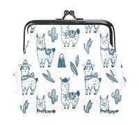 Hand Drawn Alpaca Llama and Cactus Women’s PU Leather Coin Wallets Girls Mini Buckle Coin Purse Pouch