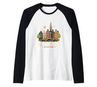 Hand Drawn Amsterdam Netherlands Travel Landmark Gift Raglan Baseball Tee