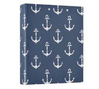Hand Drawn Anchors on Dark Blue Pattern 3 Ring Binder 1.5 Inch Round Ring Binder View Binder Holds 200 Documents for Home School Office Use