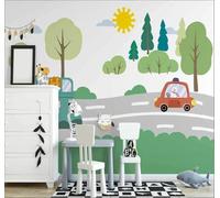 Hand Drawn Animals Forest Road Car 3D Wallpaper Easy Install Feature Office Living Room Sofa Bedroom TV Background Wall Decoration-150cm×105cm