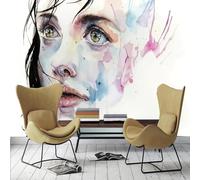 Hand Drawn Art Abstract Beauty Girl 3D Wallpaper Silky Texture Home Study Office Grey Dining Room Sofa Bedroom Living Room TV Backdrop-300cm×210cm
