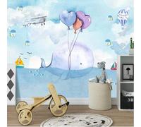 Hand Drawn Art Cartoons Whales Hot Air Balloons Planes 3D Wallpaper Premium Textured Silk Study Dining Living Room Bedroom Sofa TV Wall Easy Install-400cm×280cm