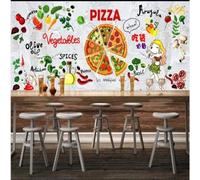 Hand Drawn Art Cement Walls Food Pizza Ingredients 3D Wallpaper Premium Textured Silk Study Dining Living Room Bedroom Sofa TV Wall Easy Install-200cm×140cm